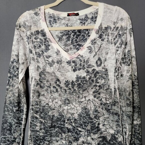 T Party Womens Y2K Floral Burnout Sheer Long Sleeve Fairy Grunge V-Neck Top M - Picture 4 of 12